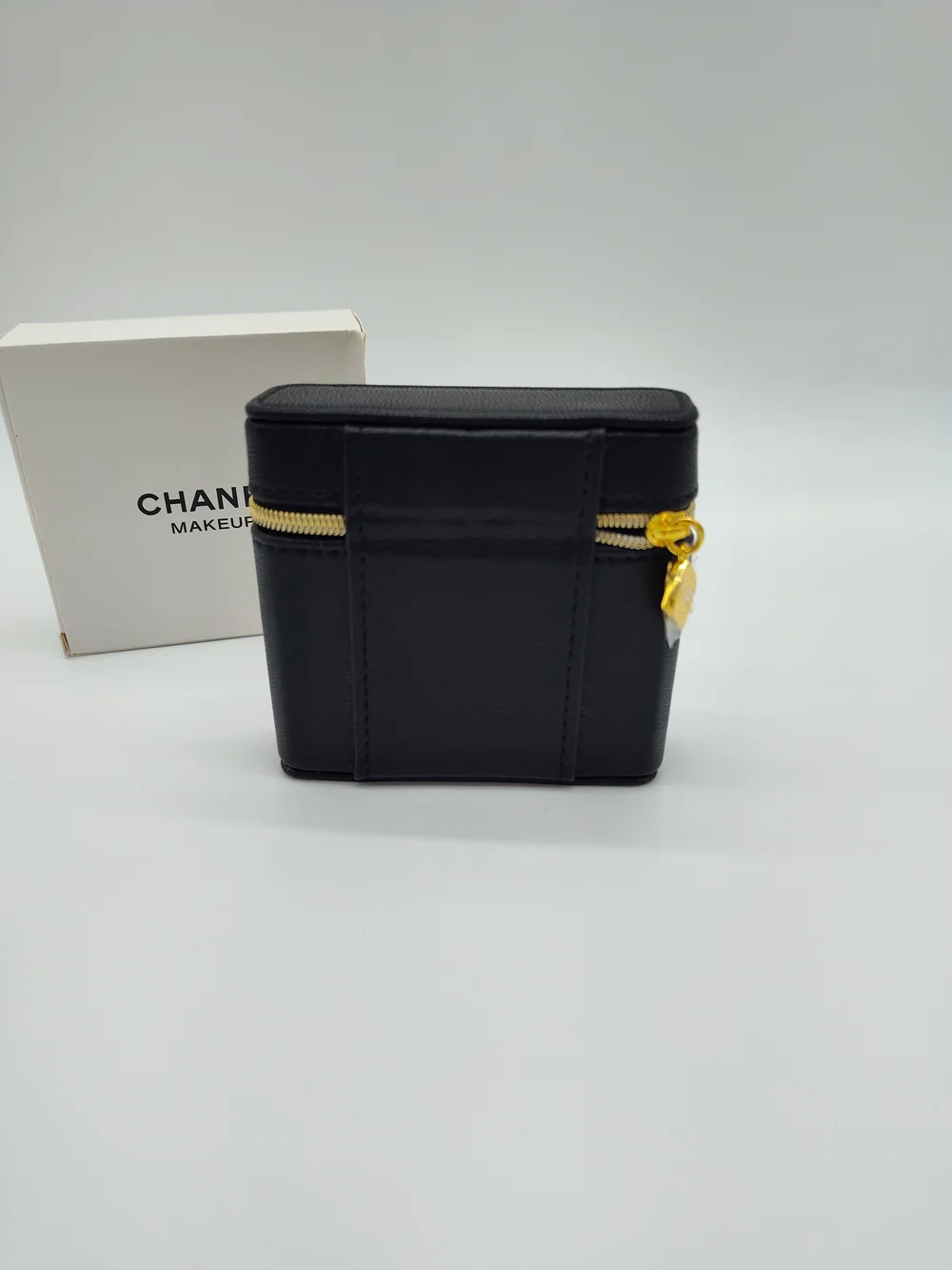 CHANEL MAKEUP PROMO Black Lipstick Case Storage Organizer Mirror Gold Zip NIB